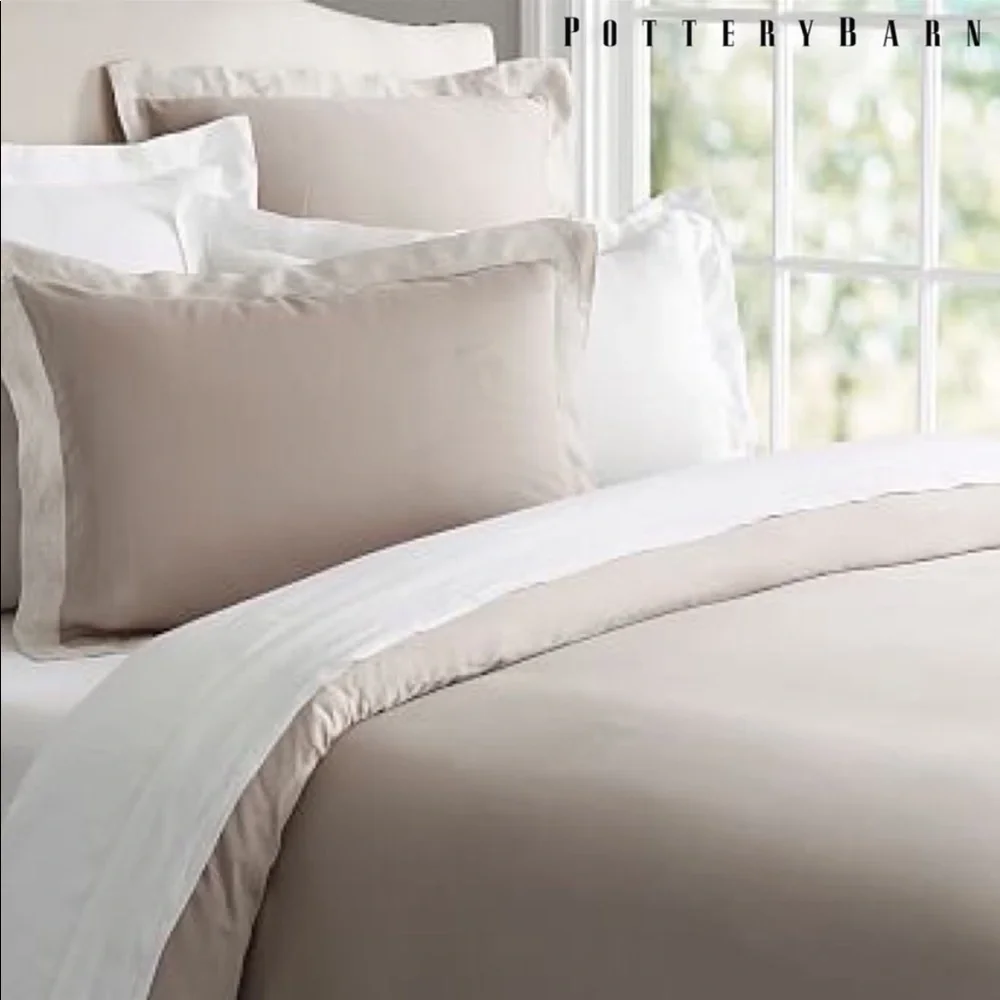 Pottery Barn Tencel Pillowcases Shams x2 in Taupe Color Standard Size